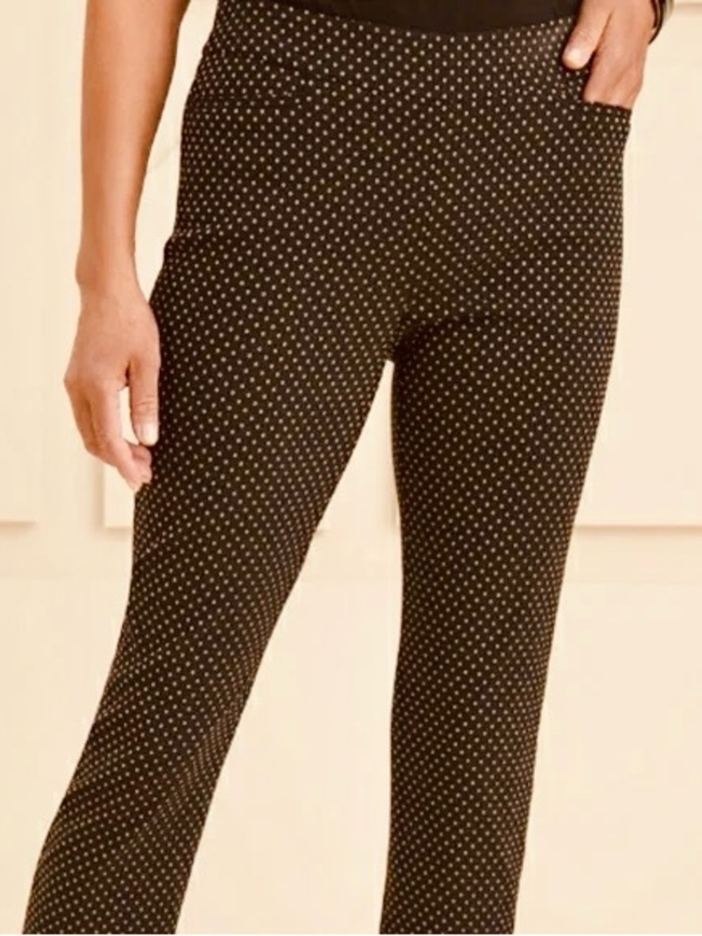 CHICOS Fabulously Slimming Stretch Chocolate Brown White Polka Dot Cropped Pants - Picture 2 of 16